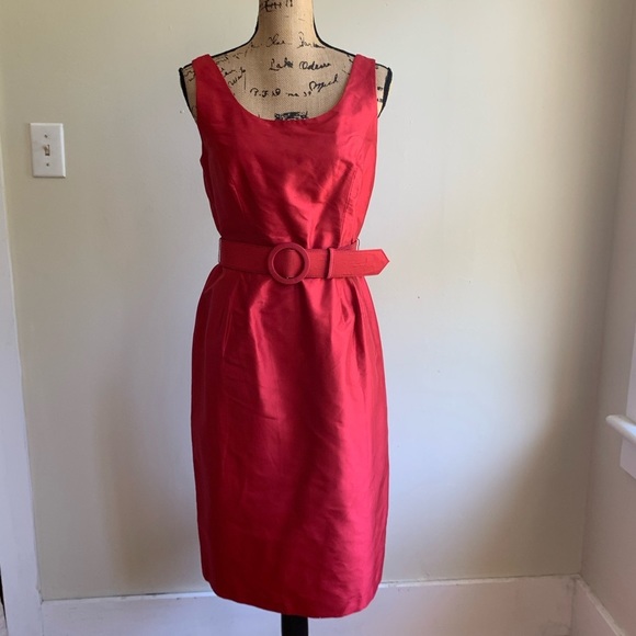 Talbots red silk belted dress 10 - Picture 10 of 11